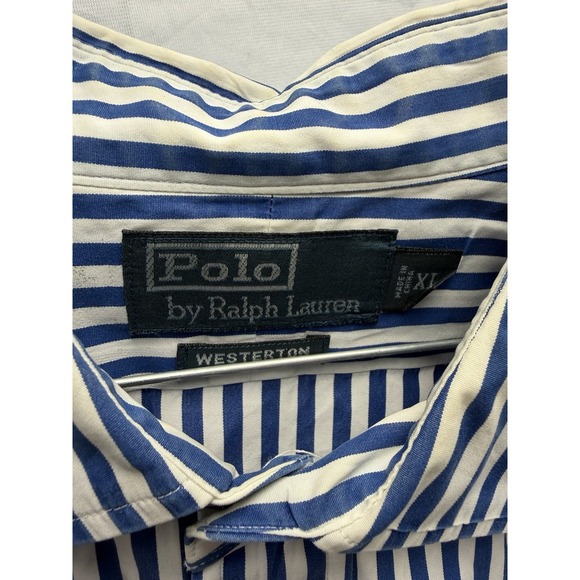 Polo Ralph Lauren Button-Up Classic Fit Dress Shirt Mens XL Blue White Stripe - Picture 2 of 3